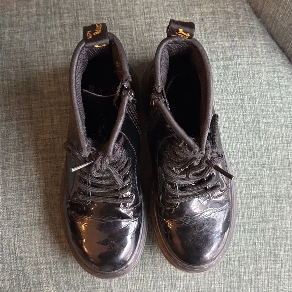 Dr. Martens Kids Black Patent Leather Lace-Up zip up combat Boots size 13 EUC!